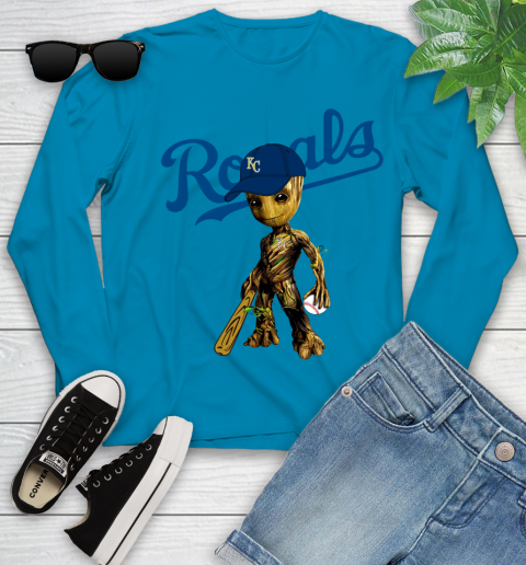 MLB Kansas City Royals Groot Guardians Of The Galaxy Baseball Youth Long Sleeve 7
