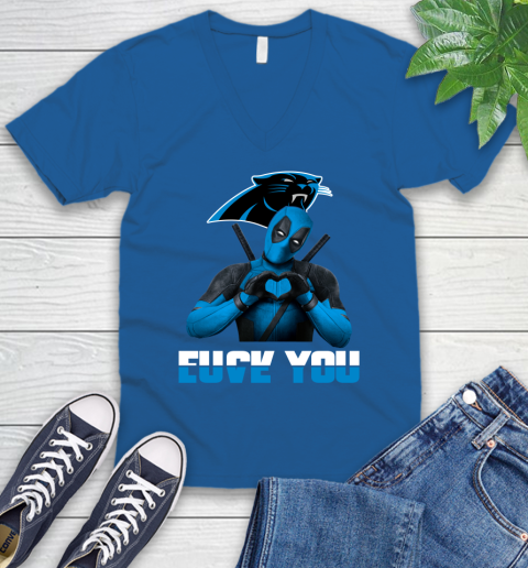 NHL Carolina Panthers Deadpool Love You Fuck You Football Sports V-Neck T-Shirt 5