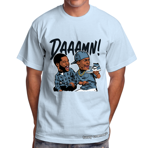 Air Jordan 1 Fearless Facetasm Matching Sneaker Shirt Daaamn Meme White Navy And Light Blue Sneaker White Tshirt