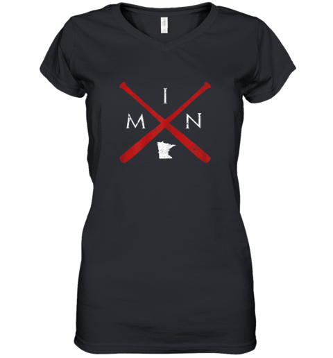 Minnesota Baseball Bats Classic State Outline Gift Women's V-Neck T-Shirt