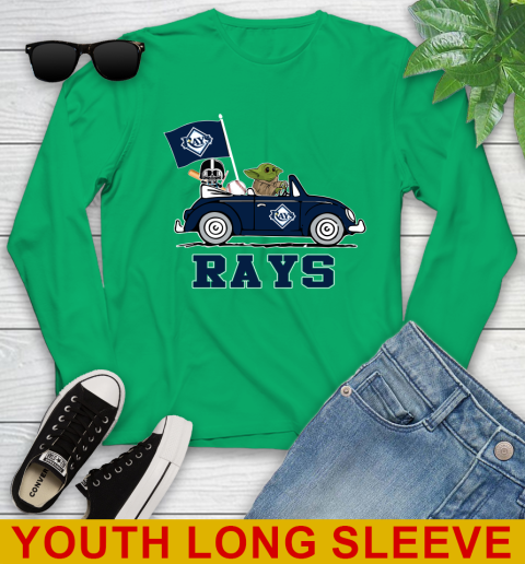 MLB Baseball Tampa Bay Rays Darth Vader Baby Yoda Driving Star Wars Shirt Youth Long Sleeve 7