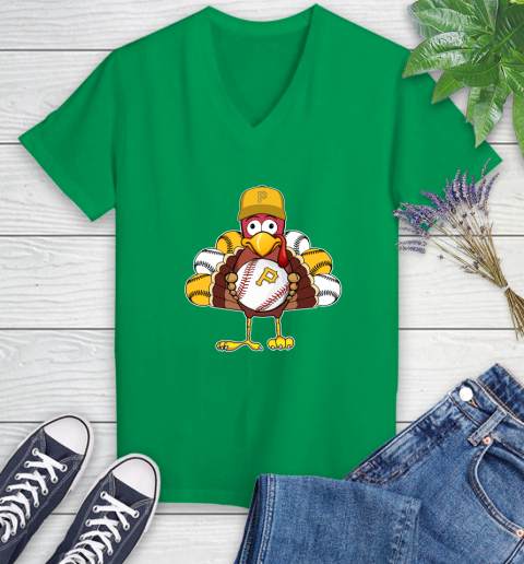 Pittsburgh Pirates Turkey thanksgiving Women's V-Neck T-Shirt 5