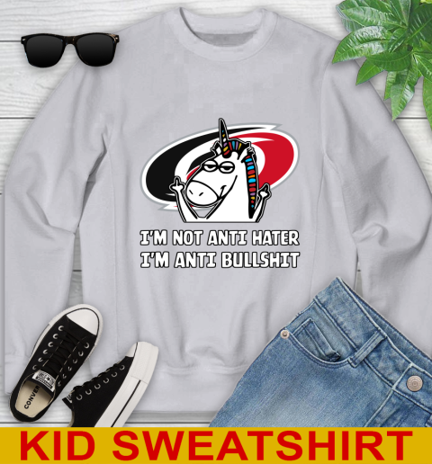 Carolina Hurricanes NHL Hockey Unicorn I'm Not Anti Hater I'm Anti Bullshit Youth Sweatshirt 4