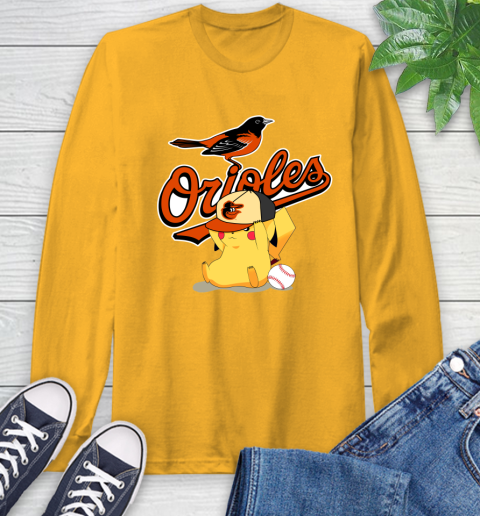 MLB Pikachu Baseball Sports Baltimore Orioles Long Sleeve T-Shirt 3