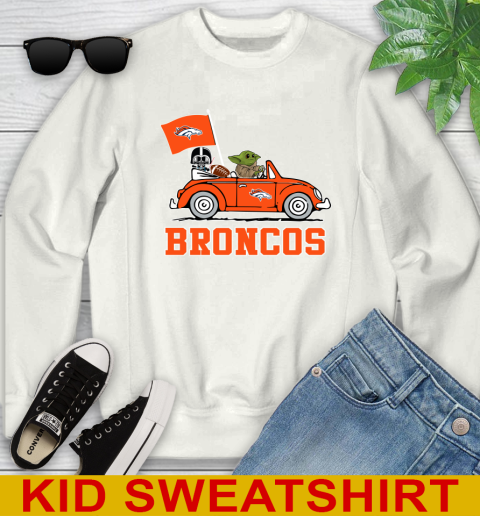 NFL Football Denver Broncos Darth Vader Baby Yoda Driving Star Wars Shirt Youth Sweatshirt