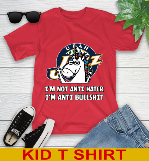 Utah Jazz NBA Basketball Unicorn I'm Not Anti Hater I'm Anti Bullshit Youth T-Shirt 10
