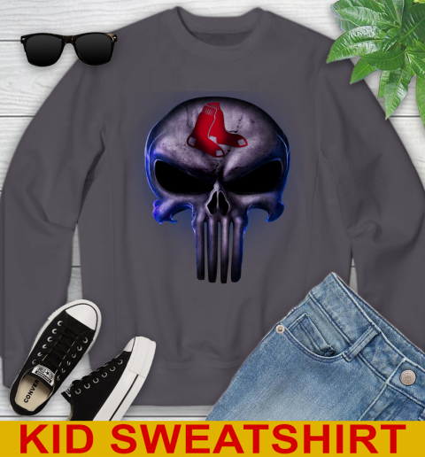Boston Red Sox MLB Baseball Punisher Skull Sports Youth Sweatshirt 5