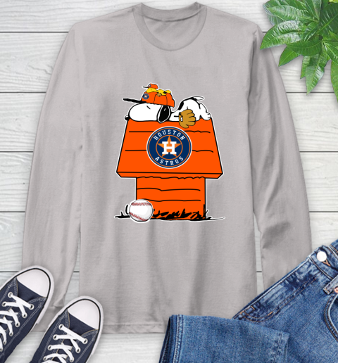 MLB Houston Astros Snoopy Woodstock The Peanuts Movie Baseball T Shirt Long Sleeve T-Shirt 12