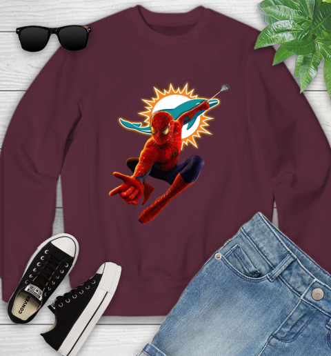 NFL Spider Man Avengers Endgame Football Miami Dolphins Youth Sweatshirt 5