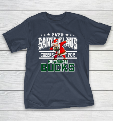 Milwaukee Bucks Even Santa Claus Cheers For Christmas NBA T-Shirt 3