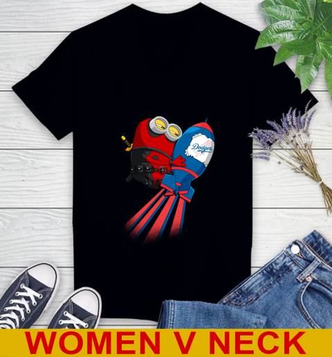 MLB Baseball Los Angeles Dodgers Deadpool Minion Marvel Shirt Women's V-Neck T-Shirt