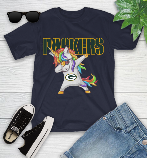 Green Bay Packers NFL Football Funny Unicorn Dabbing Sports Youth T-Shirt 3
