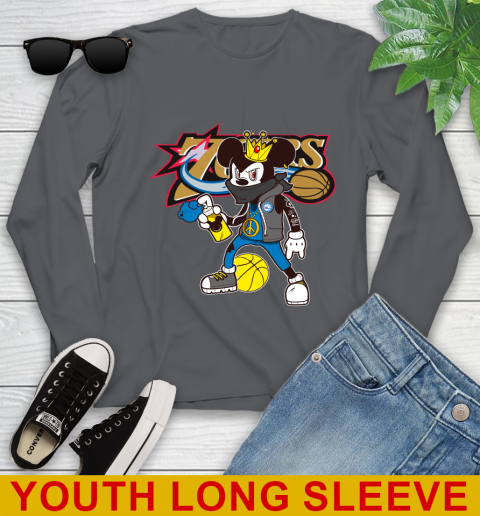 Philadelphia 76ers NBA Basketball Mickey Peace Sign Sports Youth Long Sleeve 9