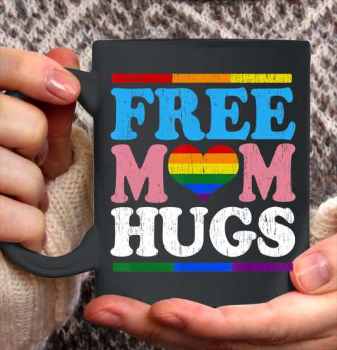Nurse Shirt Vintage Free Mom Hugs rainbow Transgender Heart LGBT Pride T Shirt Ceramic Mug 15oz