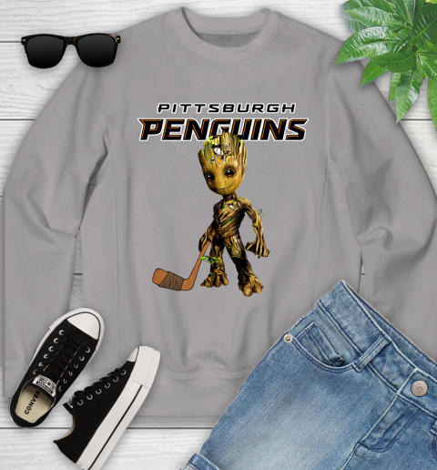 Pittsburgh Penguins NHL Hockey Groot Marvel Guardians Of The Galaxy Youth Sweatshirt 4