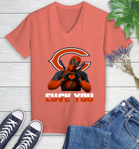 NHL Chicago Bears Deadpool Love You Fuck You Football Sports Women's V-Neck T-Shirt 7 NHL Chicago Bears Deadpool Love You Fuck You Football Sports Women's V-Neck T-Shirt - Image 7