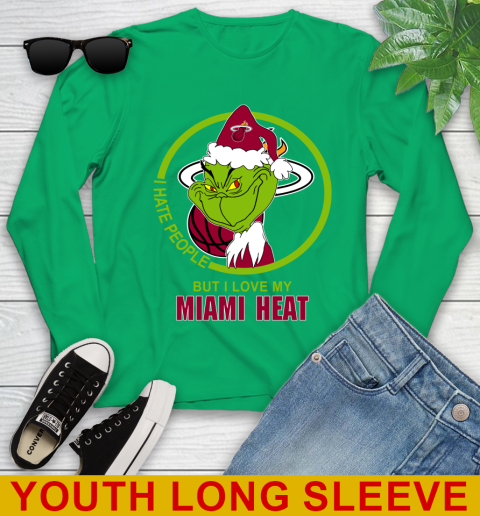 Miami Heat NBA Christmas Grinch I Hate People But I Love My Favorite Basketball Team Youth Long Sleeve 7