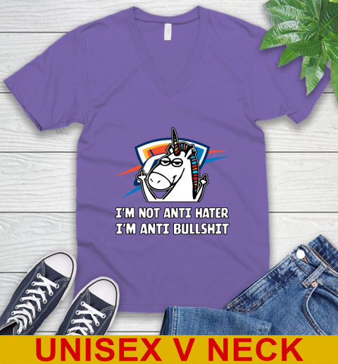 Oklahoma City Thunder NBA Basketball Unicorn I'm Not Anti Hater I'm Anti Bullshit V-Neck T-Shirt 9