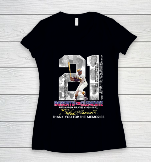 Roberto Clemente Signature Thank You For The Memories Women's V-Neck T-Shirt