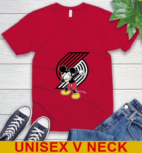 Portland Trail Blazers NBA Basketball Dabbing Mickey Disney Sports V-Neck T-Shirt 7