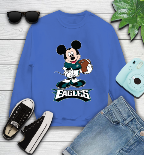NFL Football Philadelphia Eagles Cheerful Mickey Mouse Shirt Youth Sweatshirt - Image 8