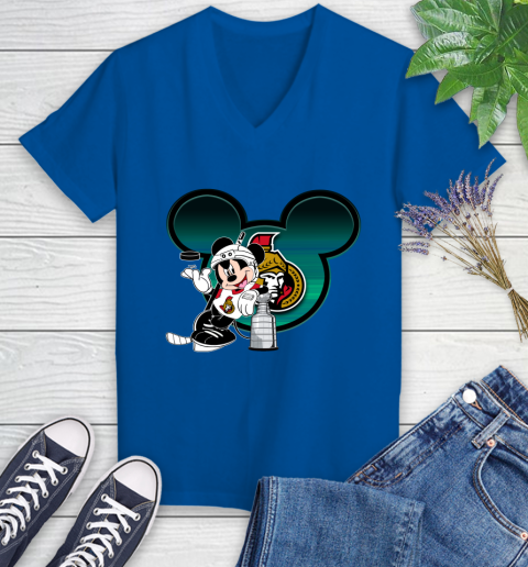 NHL Ottawa Senators Stanley Cup Mickey Mouse Disney Hockey T Shirt Women's V-Neck T-Shirt 10