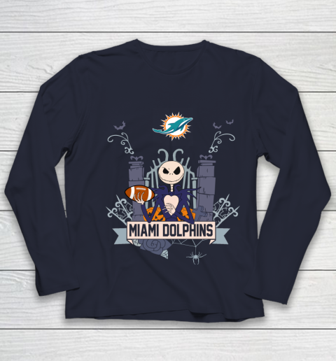 NFL Miami Dolphins Football Jack Skellington Halloween Youth Long Sleeve 2