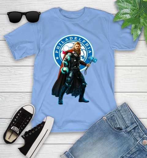 NBA Thor Avengers Endgame Basketball Philadelphia 76ers Youth T-Shirt 11