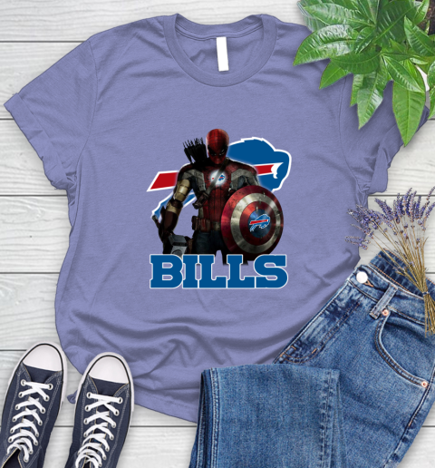 NFL Captain America Thor Spider Man Hawkeye Avengers Endgame Football Buffalo Bills Women's T-Shirt 11