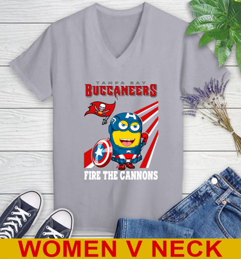 NFL Football Tampa Bay Buccaneers Captain America Marvel Avengers Minion Shirt Women's V-Neck T-Shirt 4