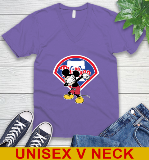 Philadelphia Phillies MLB Baseball Dabbing Mickey Disney Sports V-Neck T-Shirt 9