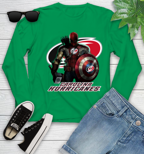 NHL Captain America Thor Spider Man Hawkeye Avengers Endgame Hockey Carolina Hurricanes Youth Long Sleeve 6