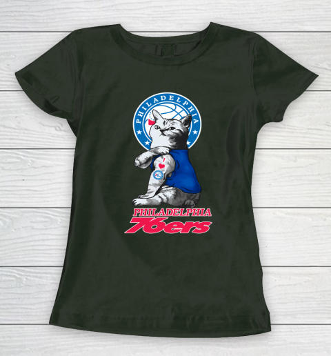 NBA Basketball My Cat Loves Philadelphia 76ers Women's T-Shirt 4