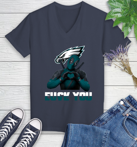 NHL Philadelphia Eagles Deadpool Love You Fuck You Football Sports Women's V-Neck T-Shirt 12