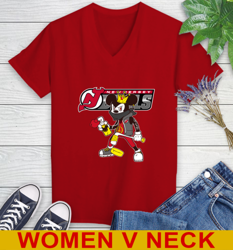 New Jersey Devils NHL Hockey Mickey Peace Sign Sports Women's V-Neck T-Shirt 12