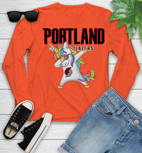 Portland Trail Blazers NBA Basketball Funny Unicorn Dabbing Sports Youth Long Sleeve 4