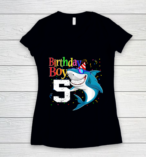 Kids 5th Birthday Boy Shark Shirts 5 Jaw Some Four Tees Boys 5 Years Old Women's V-Neck T-Shirt