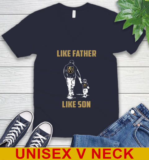 Vegas Golden Knights NHL Hockey Like Father Like Son Sports V-Neck T-Shirt 3 Vegas Golden Knights NHL Hockey Like Father Like Son Sports V-Neck T-Shirt - Image 3