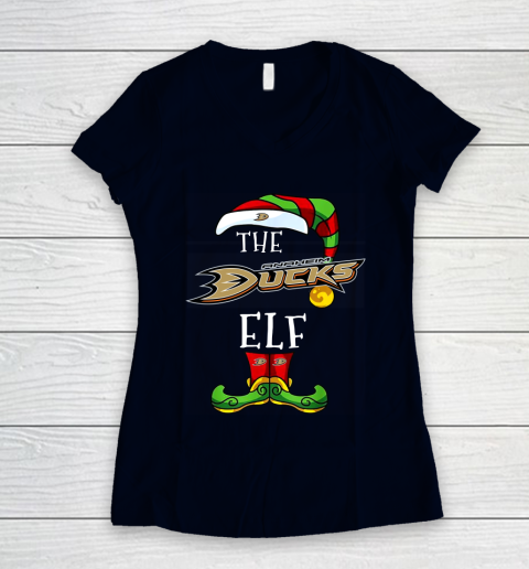 Anaheim Ducks Christmas ELF Funny NHL Women's V-Neck T-Shirt 2