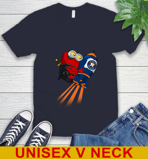 MLB Baseball Houston Astros Deadpool Minion Marvel Shirt V-Neck T-Shirt 2