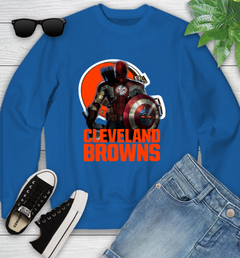 NFL Captain America Thor Spider Man Hawkeye Avengers Endgame Football Cleveland Browns Youth Sweatshirt 8