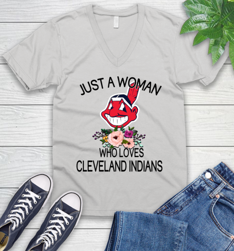 MLB Just A Woman Who Loves Cleveland Indians Baseball Sports V-Neck T-Shirt