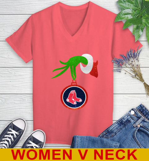 Boston Red Sox Grinch Merry Christmas MLB Baseball Women's V-Neck T-Shirt 7