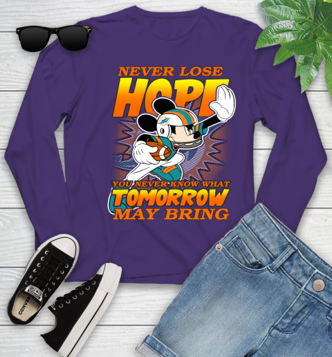 Miami Dolphins NFL Football Mickey Disney Never Lose Hope Youth Long Sleeve 4