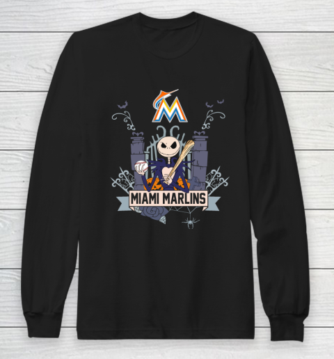 MLB Miami Marlins Baseball Jack Skellington Halloween Long Sleeve T-Shirt