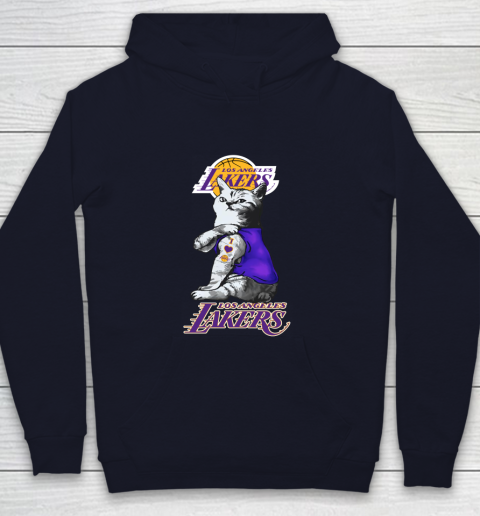 NBA Basketball My Cat Loves Los Angeles Lakers Youth Hoodie 2