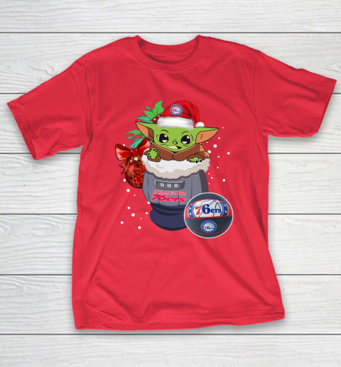 Philadelphia 76ers Christmas Baby Yoda Star Wars Funny Happy NBA T-Shirt 10