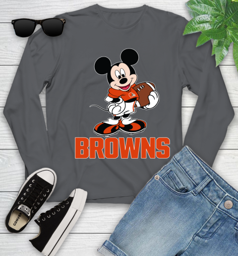 NFL Football Cleveland Browns Cheerful Mickey Mouse Shirt Youth Long Sleeve 8