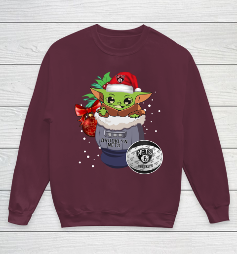 Brooklyn Nets Christmas Baby Yoda Star Wars Funny Happy NBA Youth Sweatshirt 5