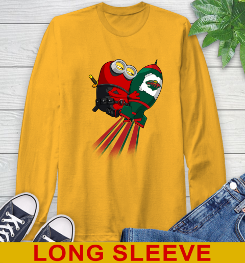 NHL Hockey Minnesota Wild Deadpool Minion Marvel Shirt Long Sleeve T-Shirt 2